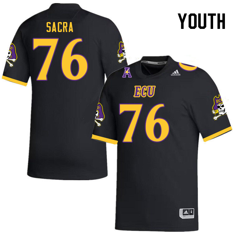 Youth #76 Jacob Sacra ECU Pirates 2023 College Football Jerseys Stitched-Black
